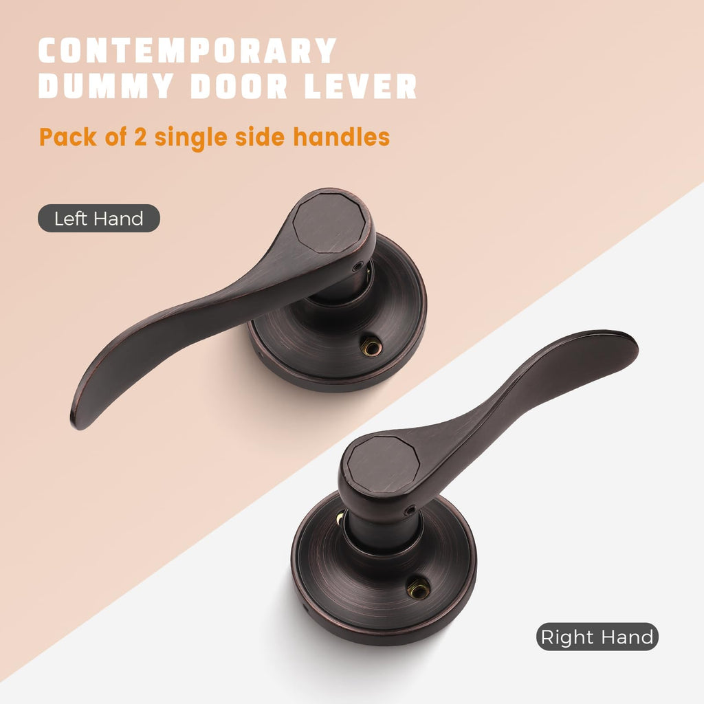 1 Pack Dummy Door Handle Lever Door Handle - Leversets for Closets/Hallway with a Oil Rubbed Bronze Finish, Levers