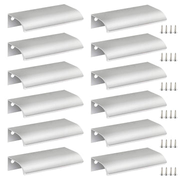 12 PCS 80mm Silver Aluminum Edge Pull, Concealed Cabinet Handle
