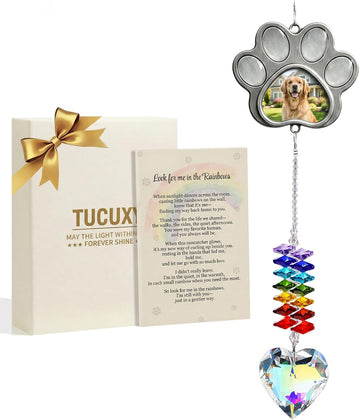 Dog Memorial Gifts, Pet Memorial Suncatcher with Paw Photo Frame