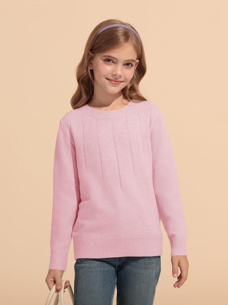 Girls Sweaters Kids Crewneck Long Sleeve Pleated Knit Pullover Sweater Fall Fashion Clothes