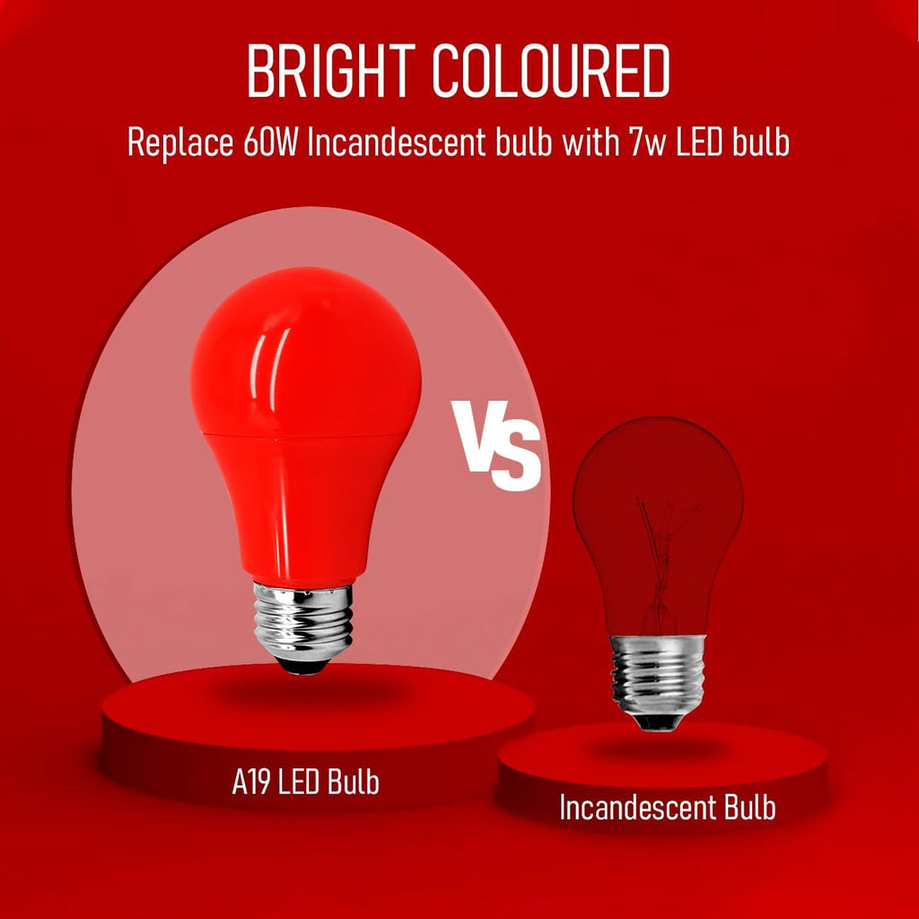 Red LED Light Bulbs A19 7W (60W Equivalent) E26