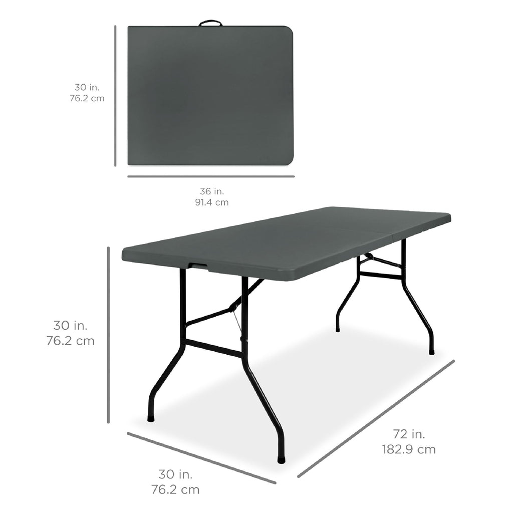 6ft Plastic Folding Table, Indoor Outdoor Heavy Duty Portable w/Handle, Lock for Picnic, Party, Camping - Dark Gray