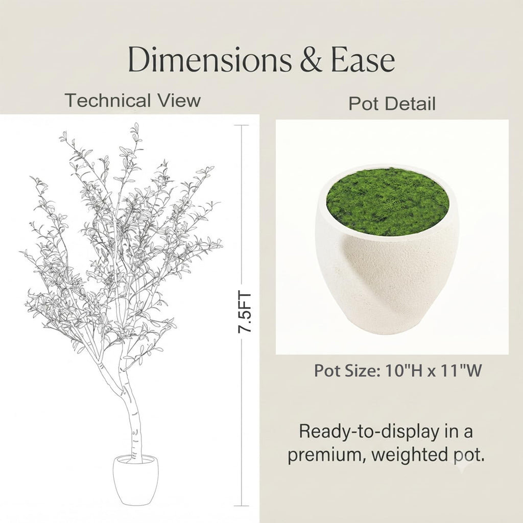 Artificial Olive Tree with White Pot - 7.5FT Faux Olive Tree Decor