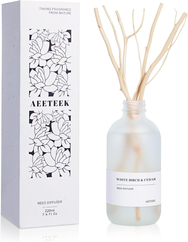 White Birch & Cedar Reed Diffuser, 7.4oz(220ml) Large Bottle Essential Oils, Scented Oil Refill for Waterless