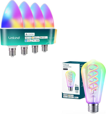 Matter B11 Smart Bulbs with E12 Base+Matter ST19 Smart Bulbs with E26 Base