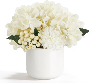 Hydrangea Artificial Faux Flowers in Small Vase for Table Centerpiece