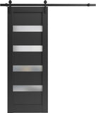 Quadro 4113 | Interior Single Sliding barn Door with Frosted Glass, MDF, 36x84, Black, Modern Style 