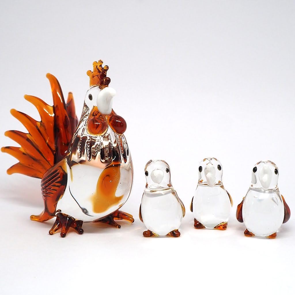 Hand-Blown Glass Brown Hen Chicken Figurine, Farmhouse Decor