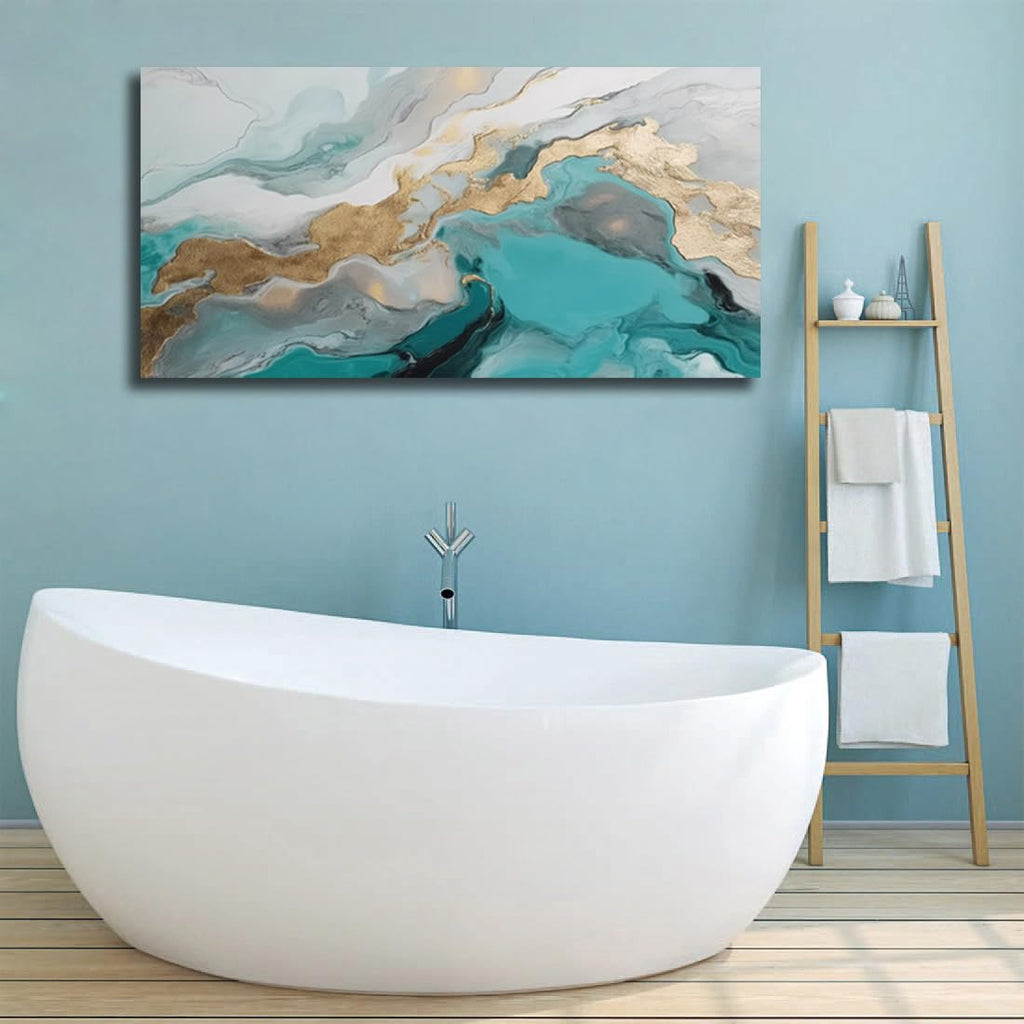 Large Abstract Teal Gold Canvas Wall Art Prints