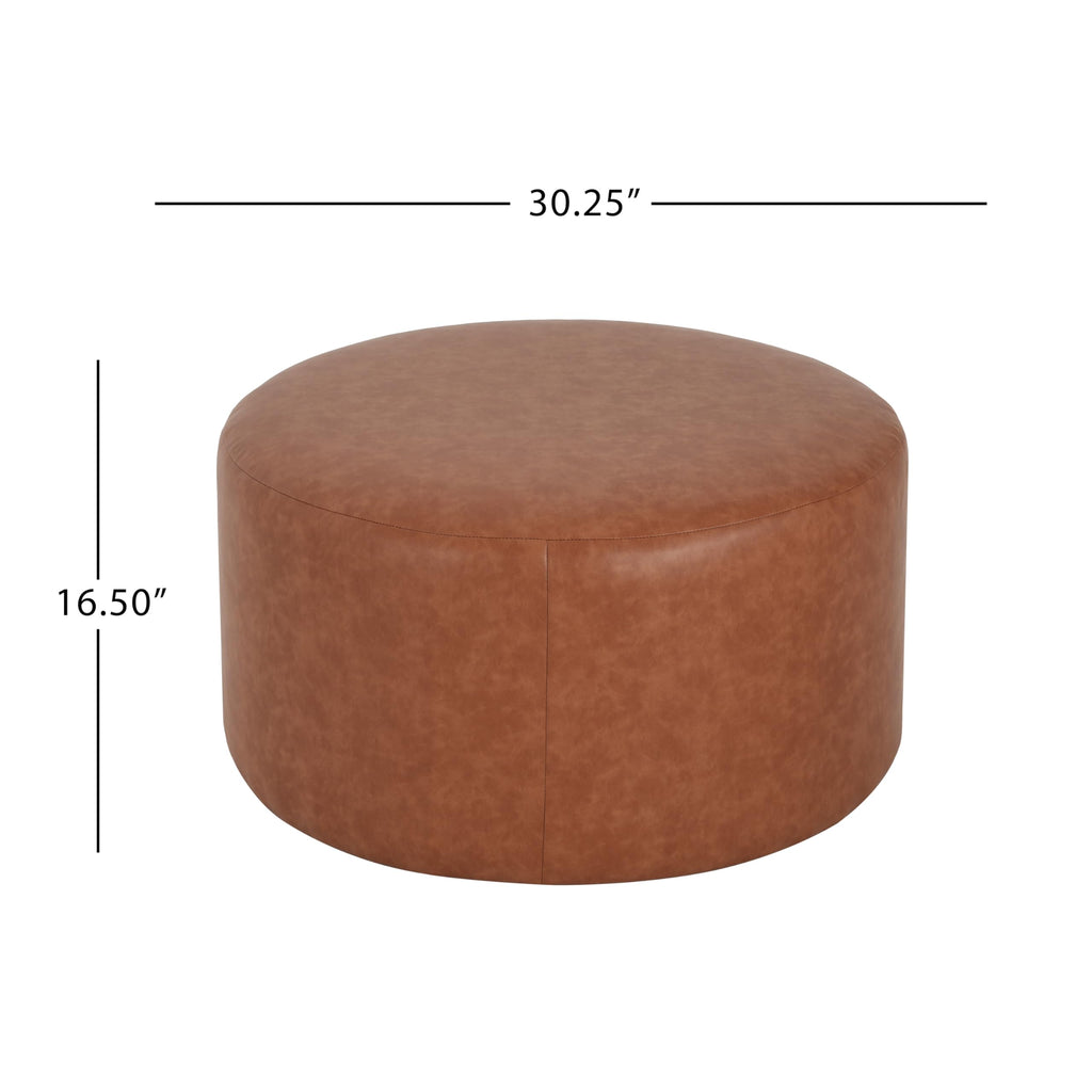 30.25" Modern Upholstered Round PU Leather Ottoman, Multifunctional Extra Seat, Side Table, Foot Rest, Stuffed Pouf