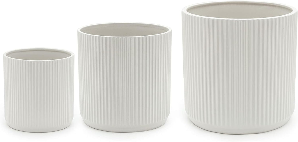 Fluted Ceramic Planters for Indoor Outdoor Plants, Round Flower Pots with Drainage Hole, Set of 3, 6 inch, 8 inch, 10