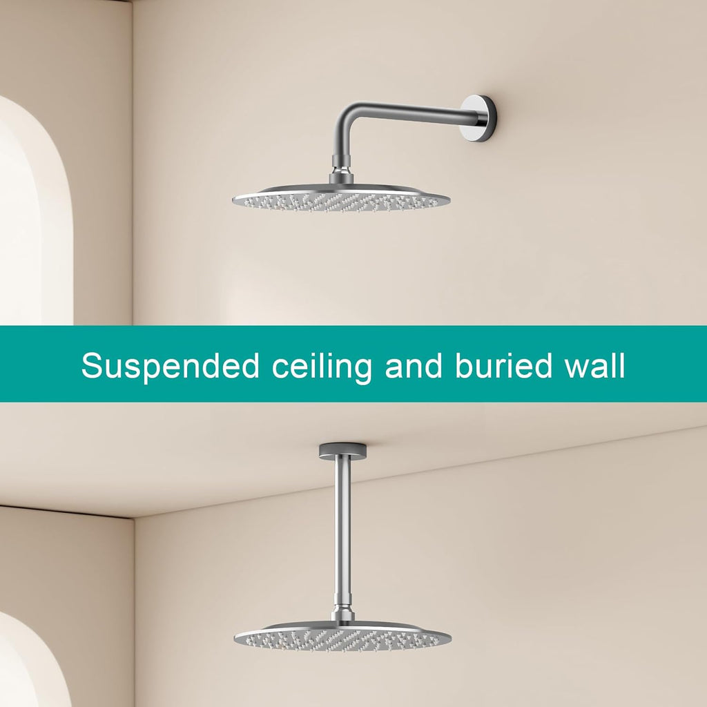 All Metal Rain Shower Head - Heavy Duty Stainless Steel, Easy Install, High Water Flow