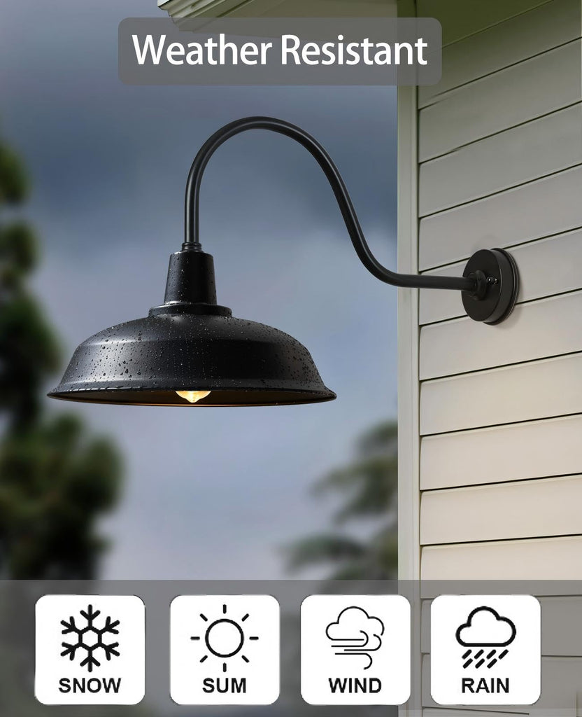 15 Inch Gooseneck Barn Light Outdoor, Matte Black Farmhouse Wall Light for Porch and Garage, ETL Listed