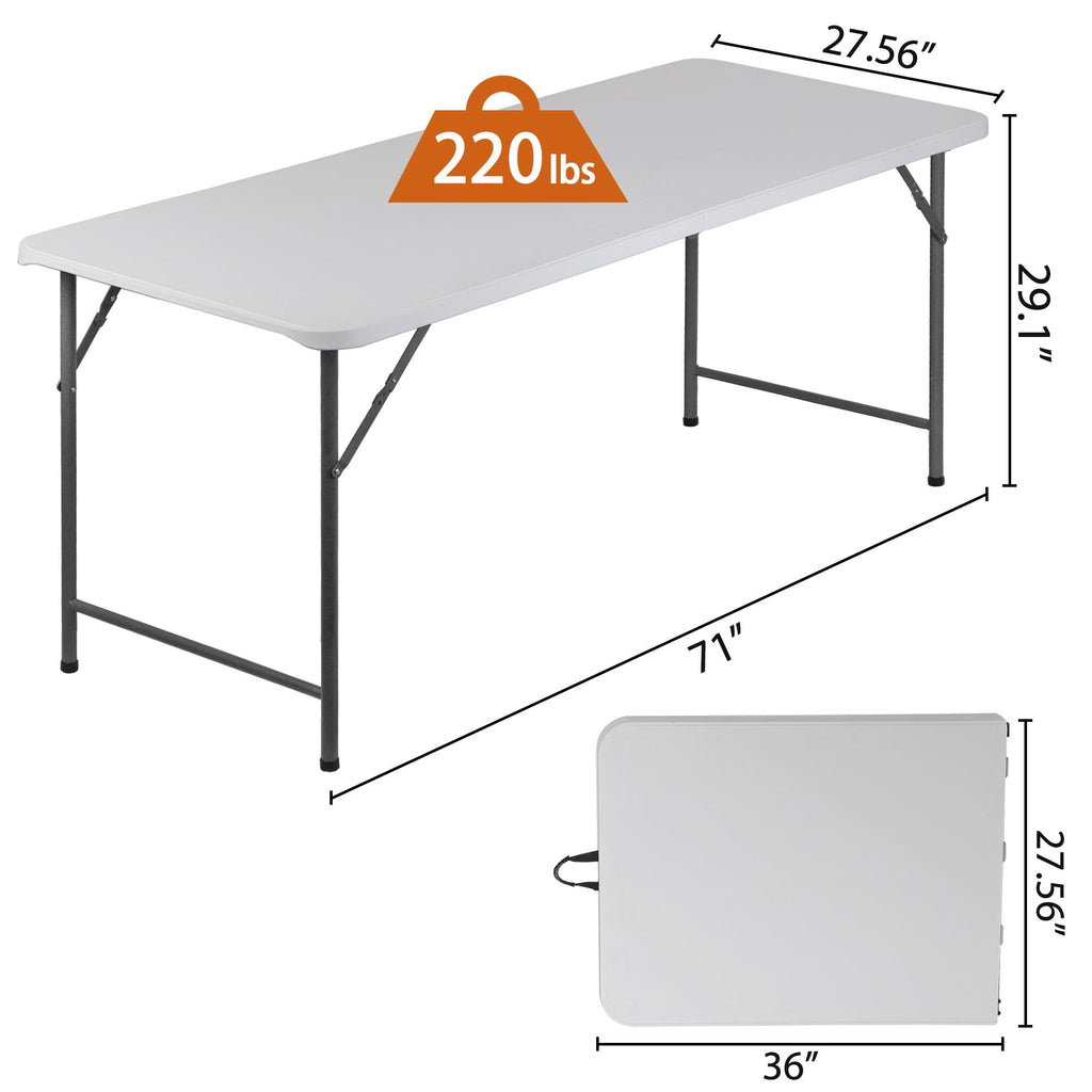 Upgraded 6FT Folding Picnic Table for Outdoor, Portable Fold-in-Half Plastic Dining Picnic Party Table with Carrying