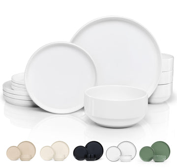 Ceramic Dinnerware Set, 12-Piece Service for 4, Soup Bowls (31.5 oz), Salad Plates (7.5"), Dinner Plates (10.5")
