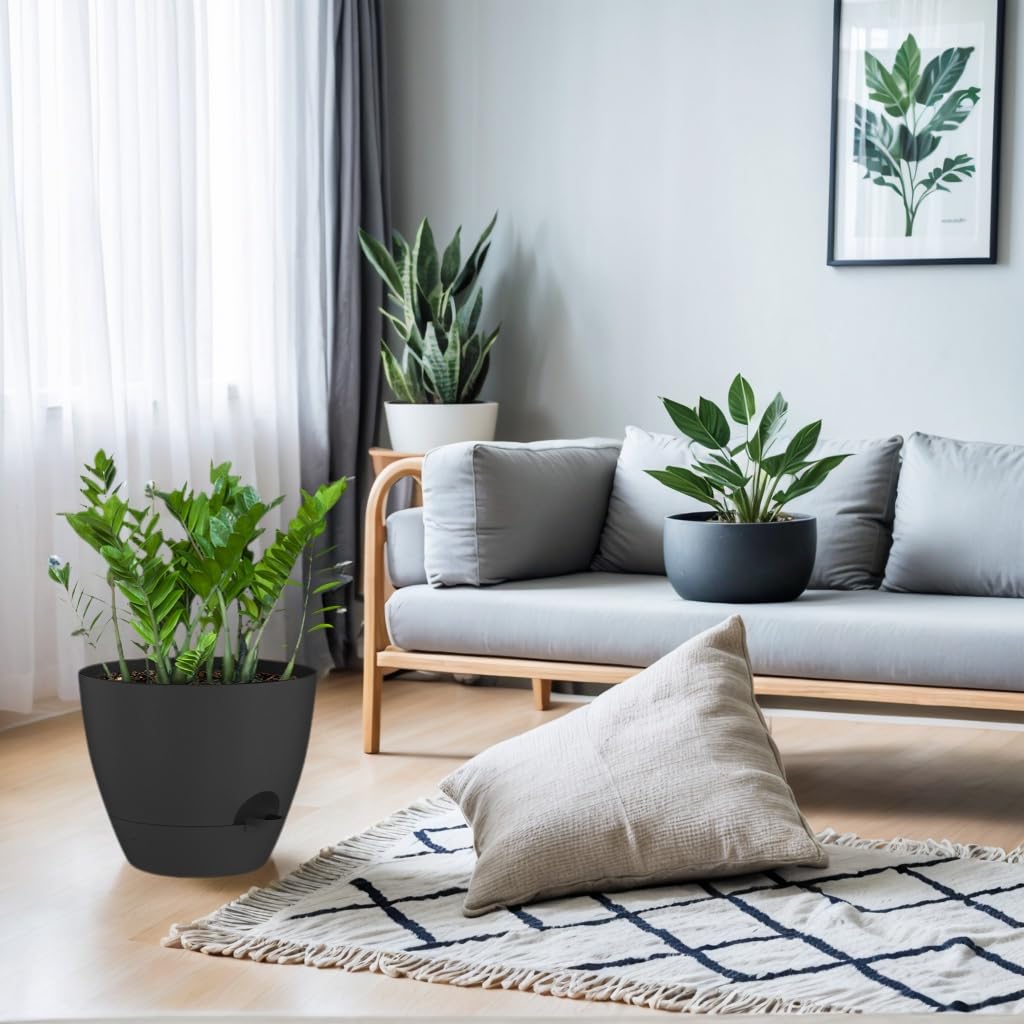 10 Inch Plant Pots Set of 2 Planters for Indoor Plants Self Watering Pots Flower Pots with Drainage Holes and Saucer