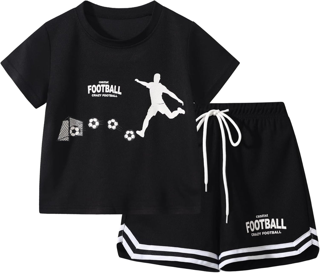 Boys' Active Shorts Set 2 Piece Outfits Short Sleeve T-Shirt and Shorts Summer Activewear Set for Boys