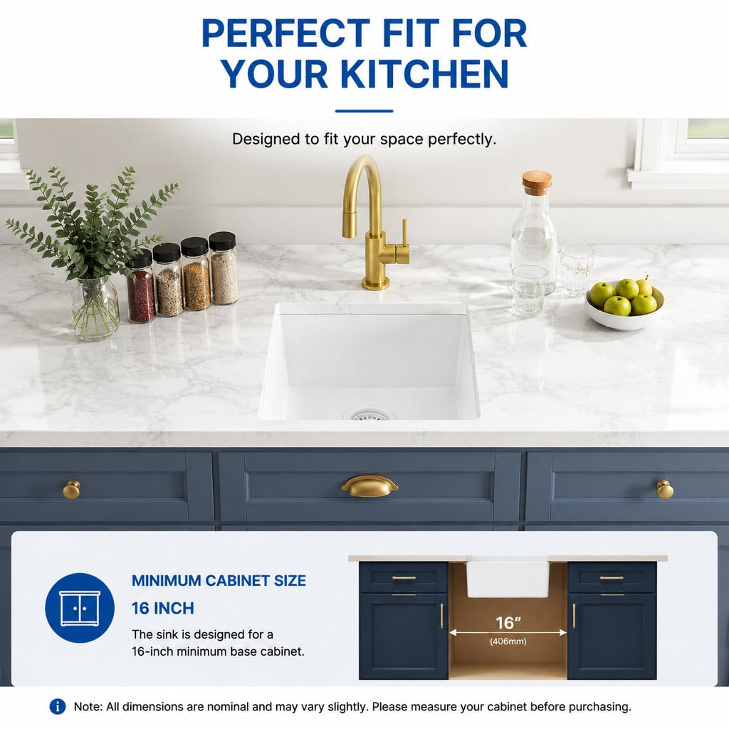 White Bar Sink, 13" x 15" x 10" Undermount Granite Composite Kitchen Sink