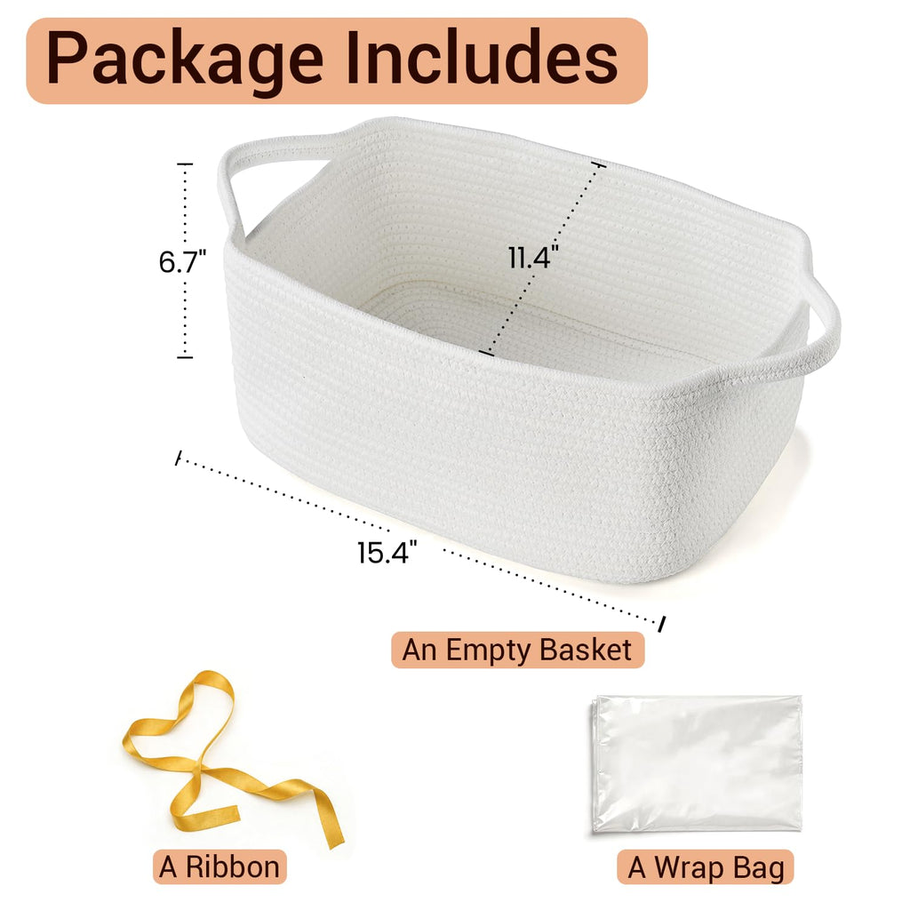 White Gift Basket Empty, XLarge Baby Boo Basket for Gifts, Halloween