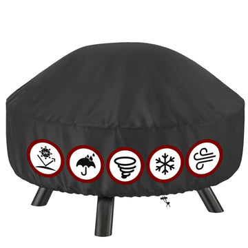 Fire Pit Cover Round 32 In, Outdoor Fire Pit Cover for 22-32 Inches Fire Pits, Windproof Drawstring & Waterproof