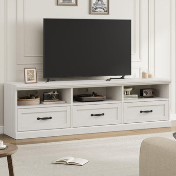 70in TV Stand for TVs up to 80", Mid Century Modern Entertainment Center with Storage Drawer and Open Shelves, TV