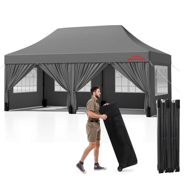 10x20 Heavy Duty Commercial Pop Up Canopy with Sidewalls, Grey