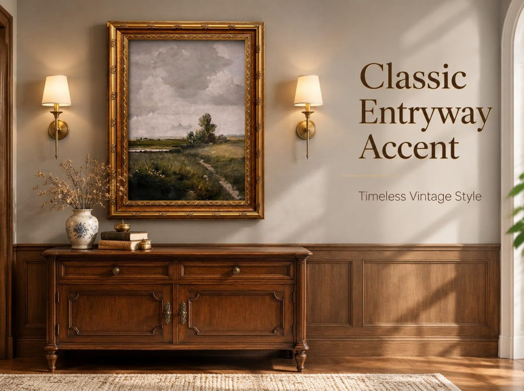 Vintage Gold Framed Rustic Landscape Wall Art Nature Landscape Canvas Wall Decor Cottagecore Poster Artwork Picture