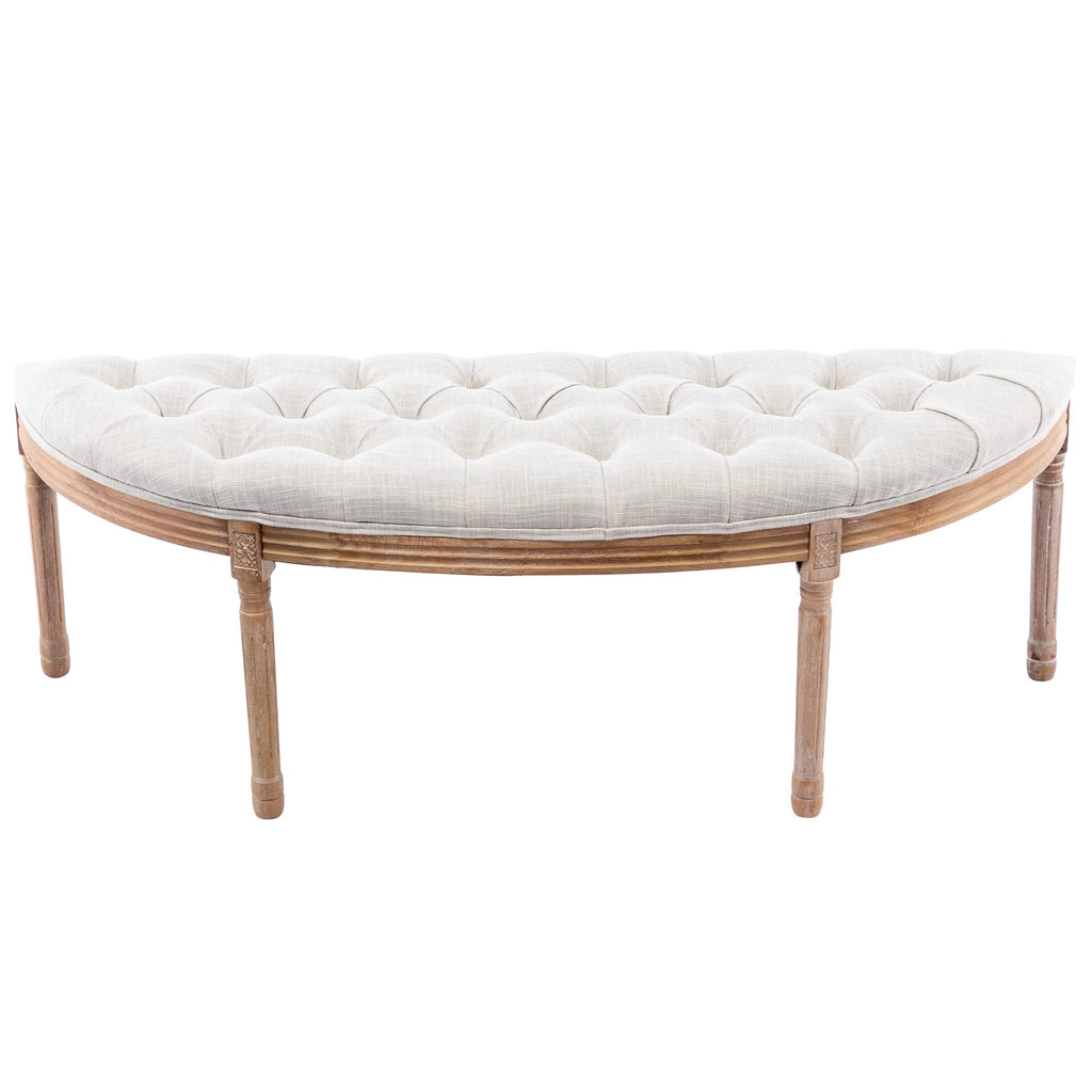 55" Halfmoon Entryway Bench Tufted Semi Circle Ottoman Bench Seat French Style Upholstered Bed End Bench for Foyer