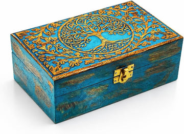 Handmade Wooden Tree of Life Keepsake Box - Rustic Jewelry & Trinket Organizer for Men & Women | Vintage Storage Box
