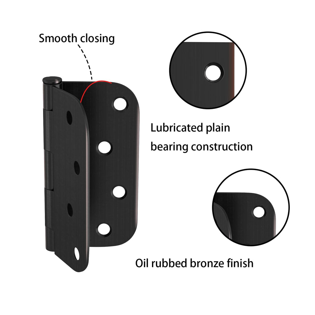 3 Pack 4 Inch Oil Rubbed Bronze Door Hinges with 5/8" Radius Corner