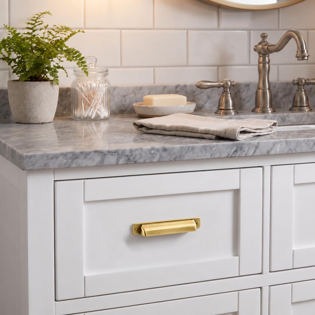 6 Pack 3" Drawer Pulls Brushed Brass Cabinet Cup Pulls Kitchen Hardware Brushed Gold Cabinet Handles Drawer Handles