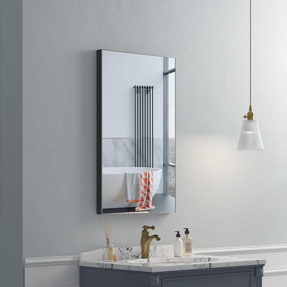 16"x26" Medicine Cabinet with Mirror, Recessed or Surface, Black