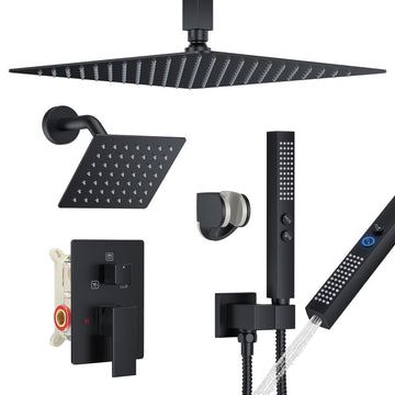 Rain Shower System 12"&6" Shower Heads Ceiling Shower Faucet Set