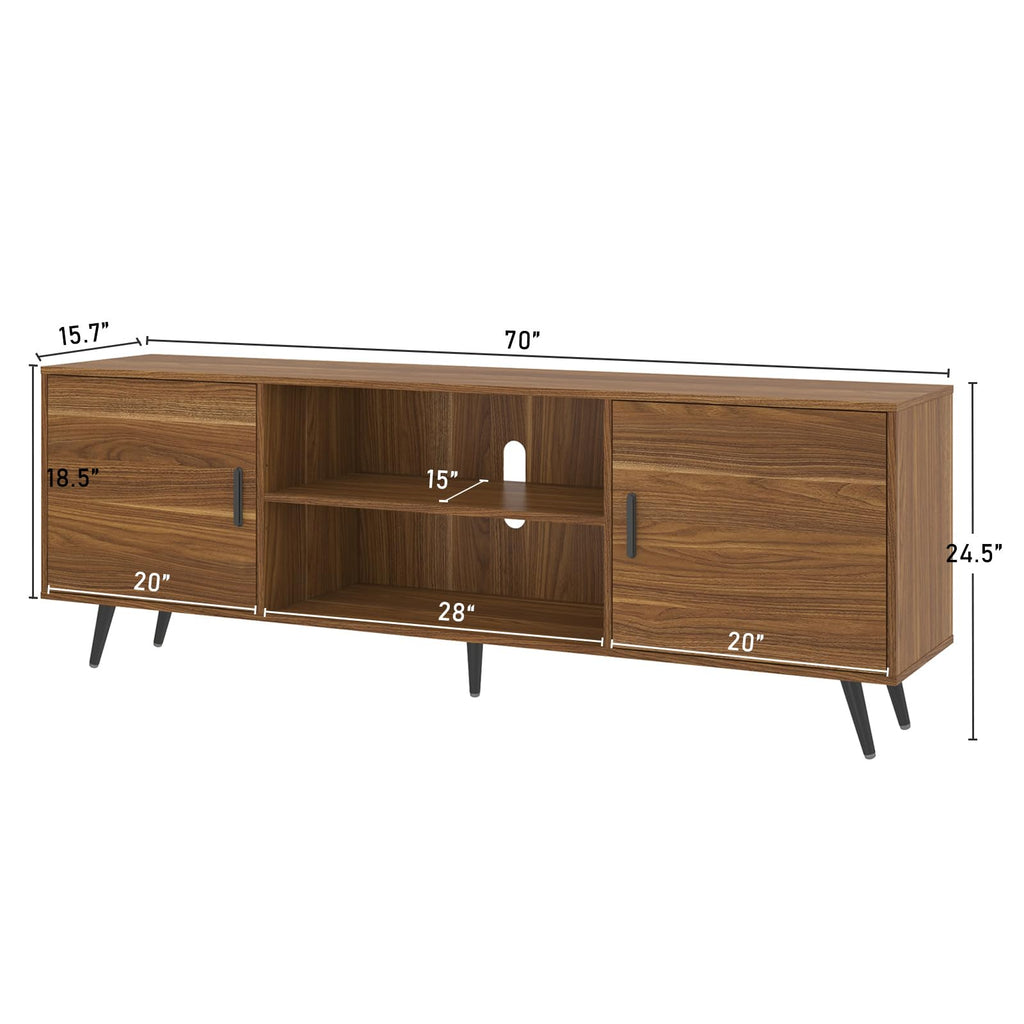 70 Inch Mid Century Modern TV Stand for 75 Inch TV, Wood TV Stand with Storage, Entertainment Center Bedroom, TV