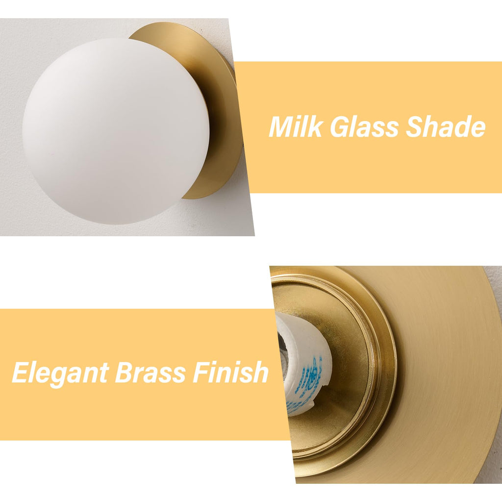 Modern Gold Globe Wall Sconce,Single Light with Milk Glass Shade