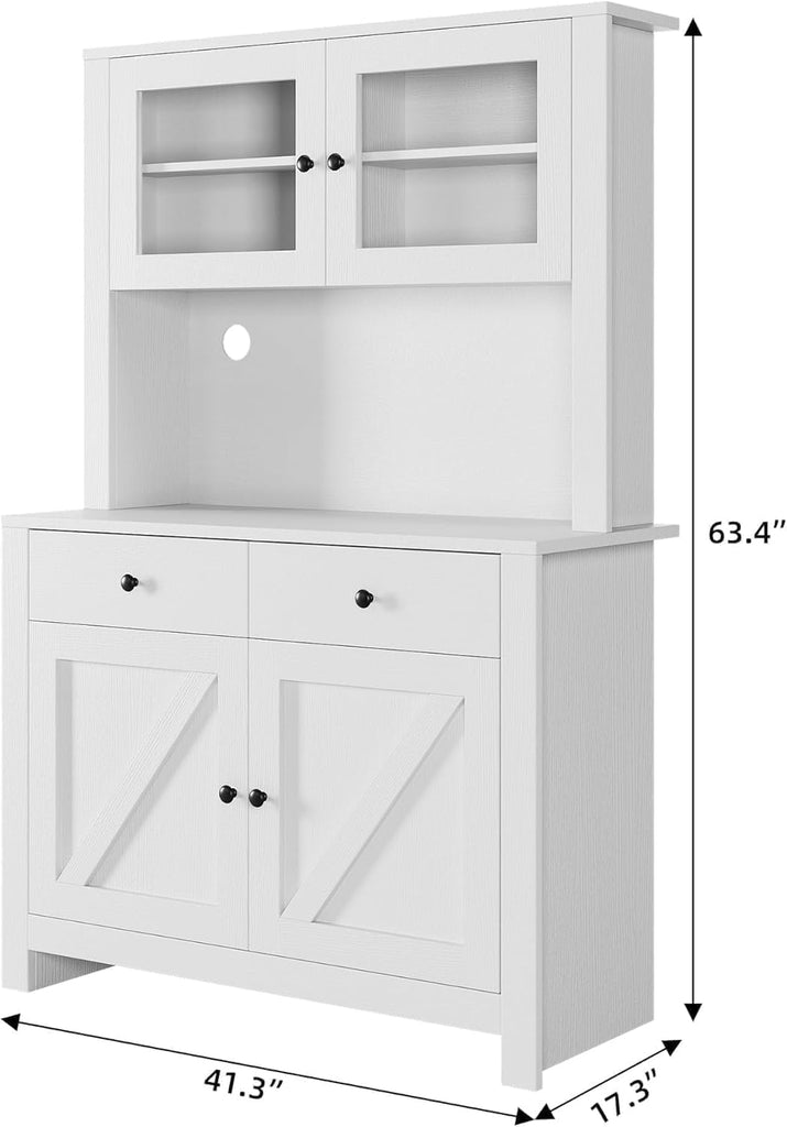 Kitchen Pantry Cabinet with Microwave Stand, Freestanding Hutch Cabinet with Buffet Cupboard, Tall Kitchen Cabinets