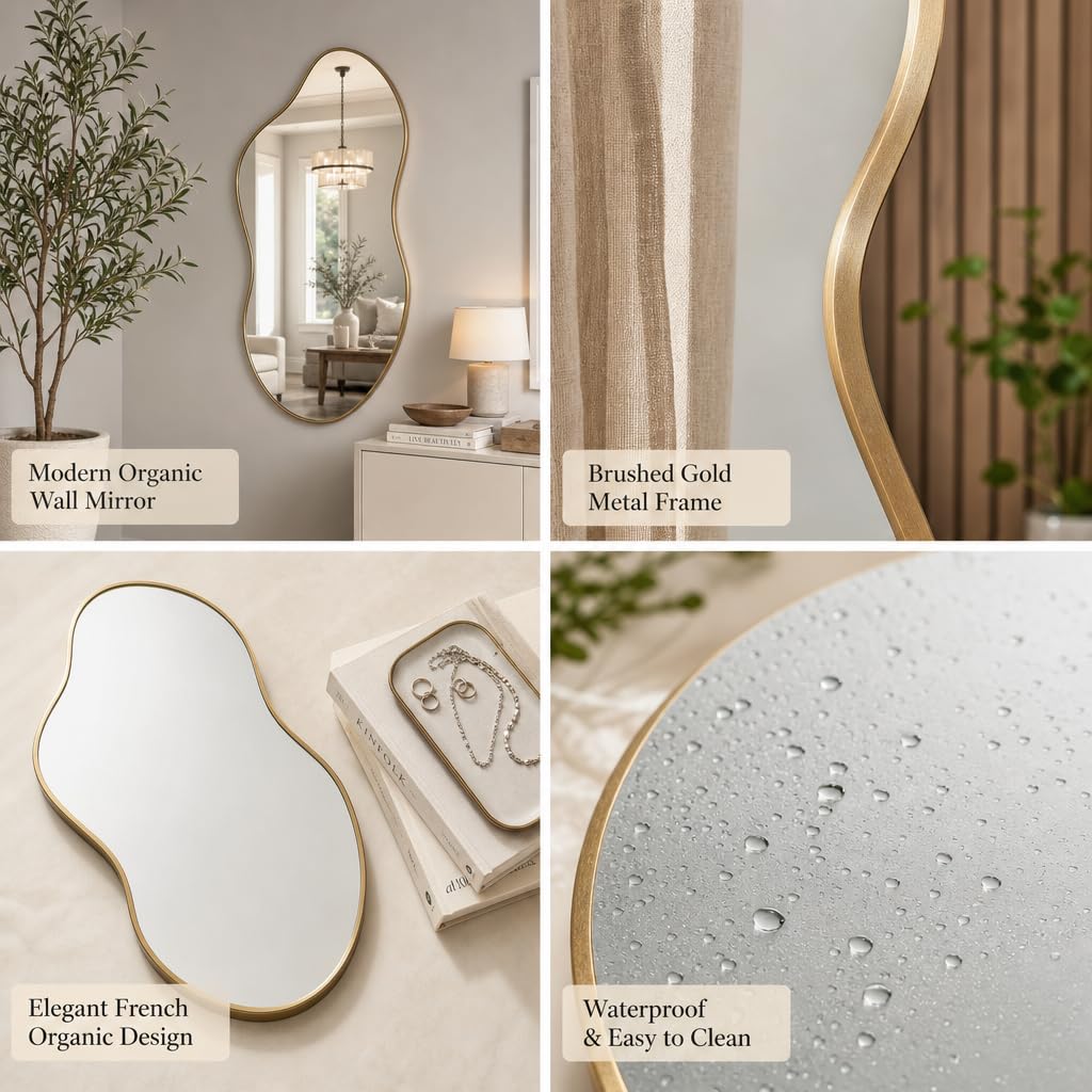 Irregular wall Mirror 26"x46" Gold Asymmetrical Mirror