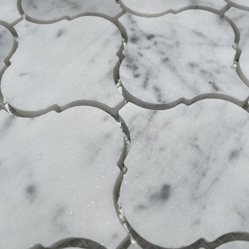 Carrara White Marble Medium Arabesque Baroque Lantern Mosaic Tile Honed Kitchen Bath Wall Floor Backsplash Shower (1