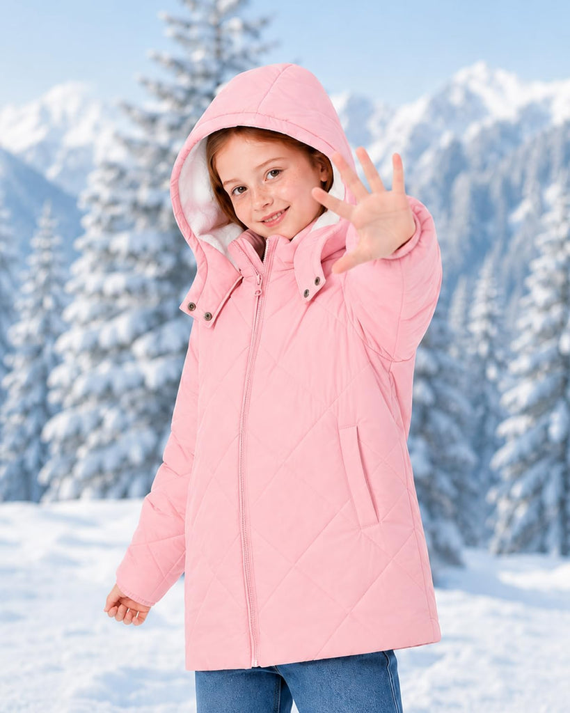 Girls Winter Coat Fleece Lined Hooded Puffer Jacket Warm Outwear