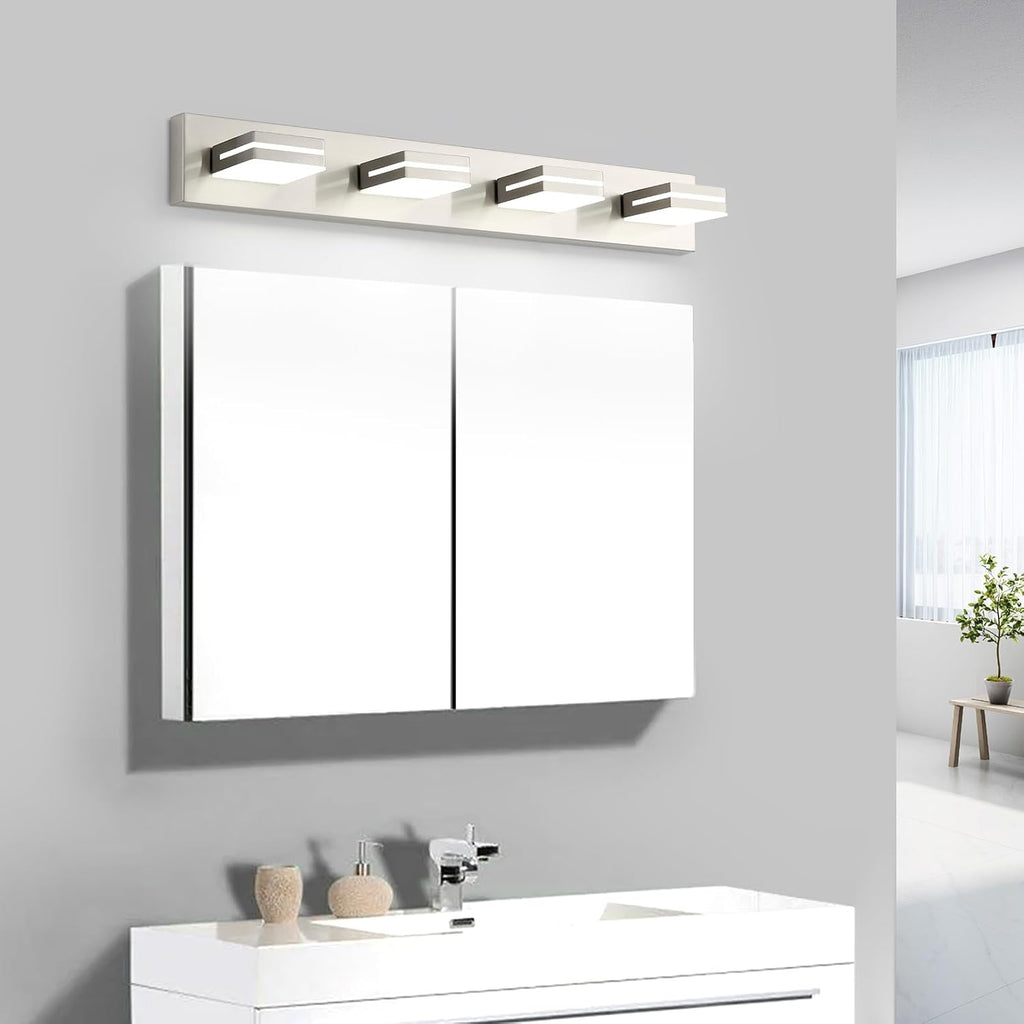 4 Light Bathroom Vanity Light Brushed Nickel Modern 32W LED Dimmable Vanity Light Over Mirror 350° Adjustable Lamp