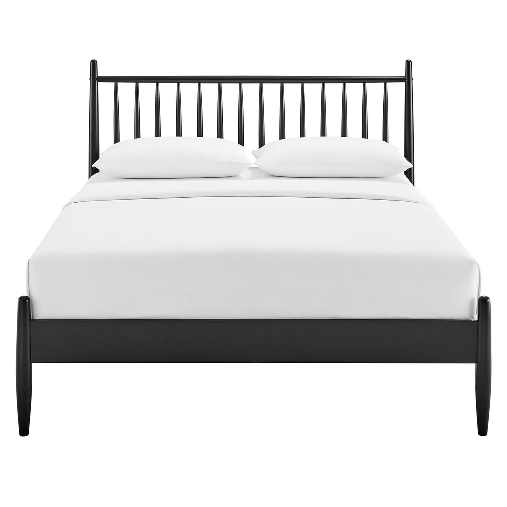 Zane King Size Spindle Bed in Black - Solid Wood Platform Bed Frame with Headboard, No Box Spring Needed