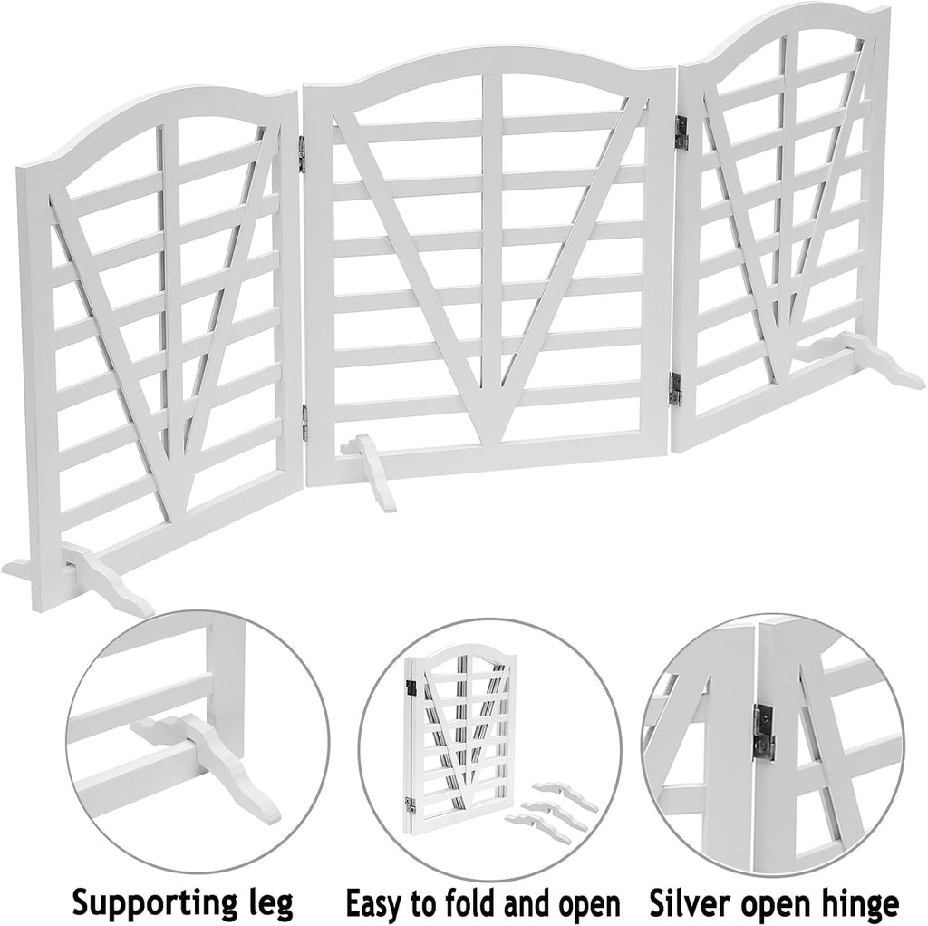 Foldable Wooden Dog Gate Freestanding Pet Gate for Dogs, 3Pane 23.6" Height