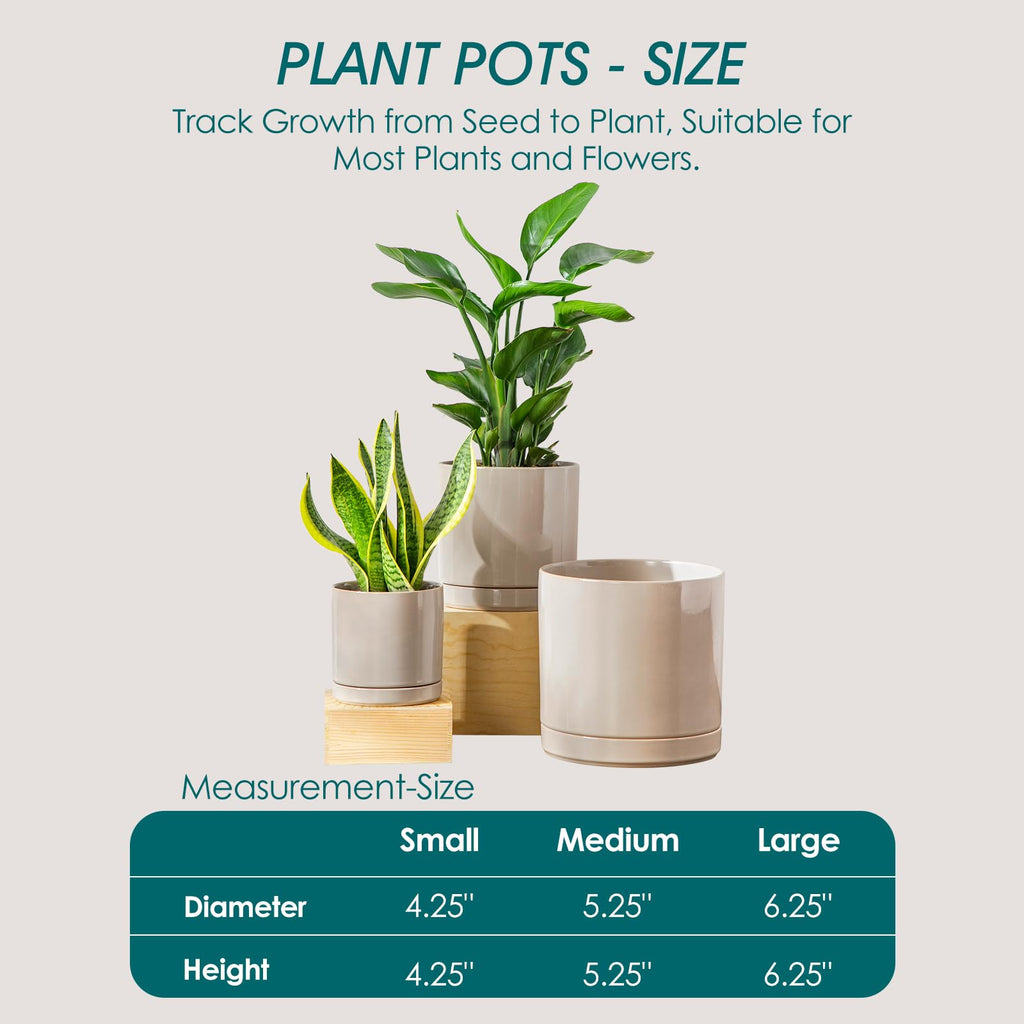 Ceramic Planters, Plant Pots for Indoor Plants, 6.25+8.25+10.25 Inch Ceramic Pots for Plants, Flower Pots with