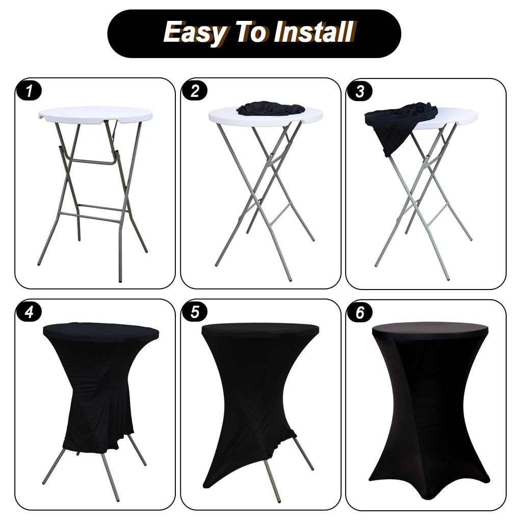 4 Pack Cocktail Tablecloth Bar Top Table Covers Round Black Spandex