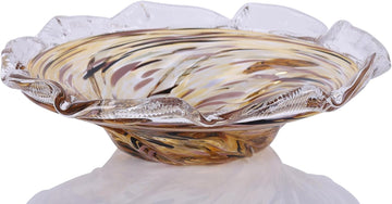 Hand Blown Glass Bowl for Decor, Amber Swirl Art Glass Fruit Bowl and Entryway Key Bowl, Decorative Catchall Bowl