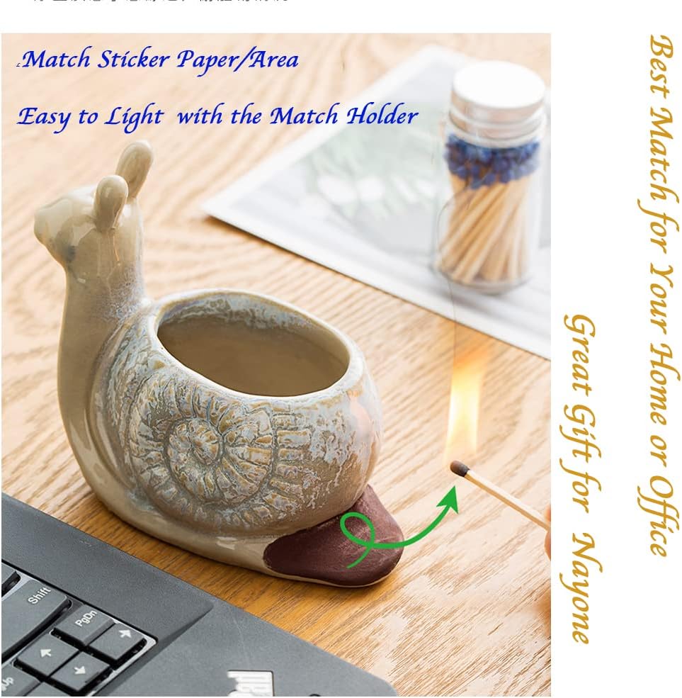 Match Jar with Striker, Brown Ceramic Match Holder, 5.9" L x 5.9" W x 4.8" H, Glossy Finish