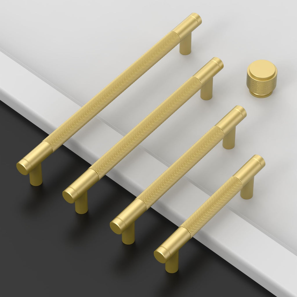 10 Pack 3.75 Inch(96mm) Brushed Gold Kitchen Knurled Cabinet Handles, Cabinet Pulls Kitchen Cabinet Hardware for