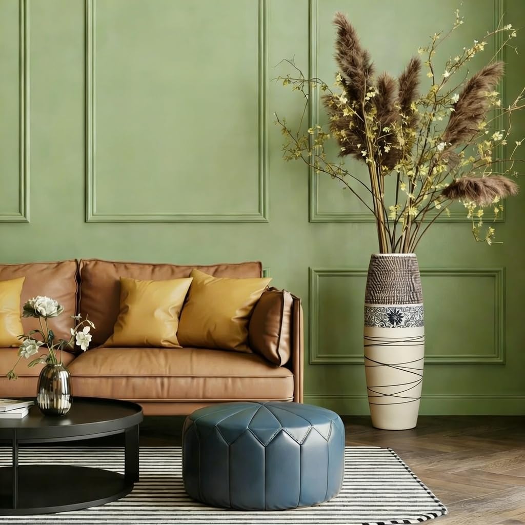 Tall Floor Vase 32 inches, Thick Ceramic Large Rustic Vases Decor Living Room, Boho Textured Decorative Vases Wide