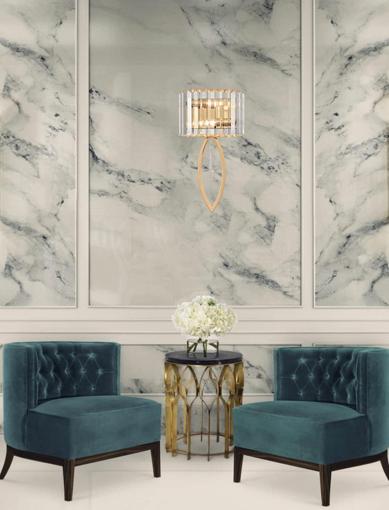 Mid Century Wall Sconces, 2-Light Elegant Crystal Gold Wall Light for Bathroom Bedroom Hallway | Elegant Crystal Gold
