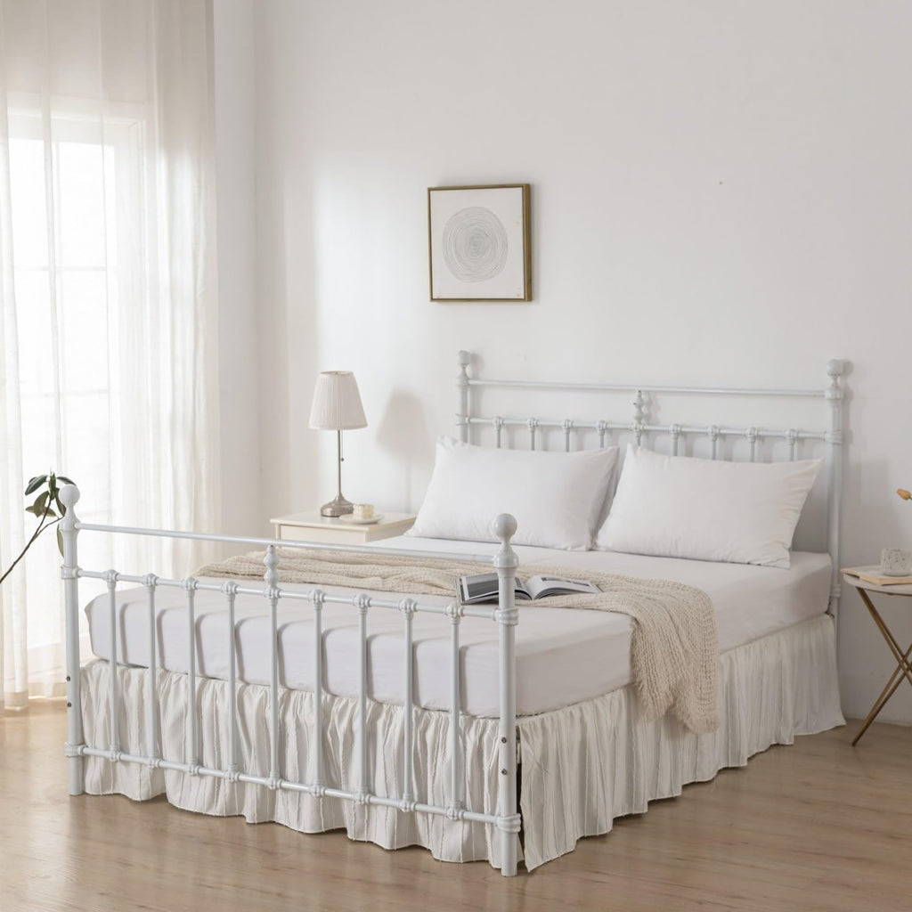 Bed Skirt - Ruffled Bed Skirt - with Split Corners - Ivory